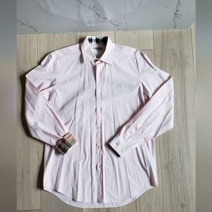 Burberry Dress Shirt Mens M Soft Pink Long Sleeve Button Front Preppy Ivy